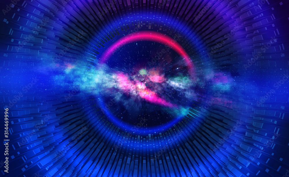 Artificial intelligence in global network. Digital technologies of galactic nebula. Computer Mind Control. 3D illustration on tech background Artificial intelligence in global network. Digital technologies of galactic nebula. Computer Mind Control. 3D illustration on tech background