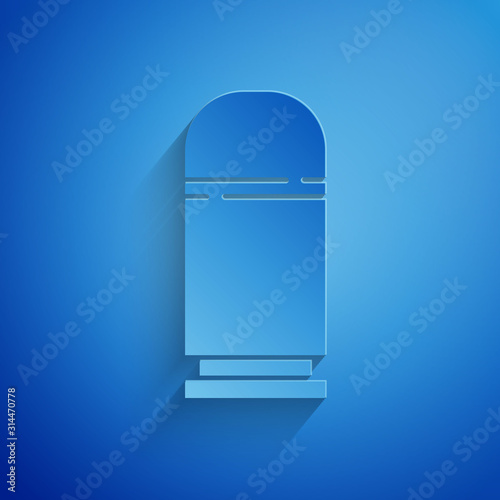 Paper cut Cartridges icon isolated on blue background. Shotgun hunting firearms cartridge. Hunt rifle bullet icon. Paper art style. Vector Illustration