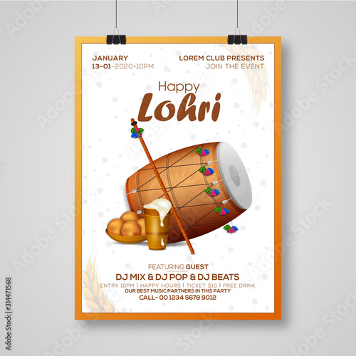 Happy Lohri illustration background for Punjabi harvest festival - Vector