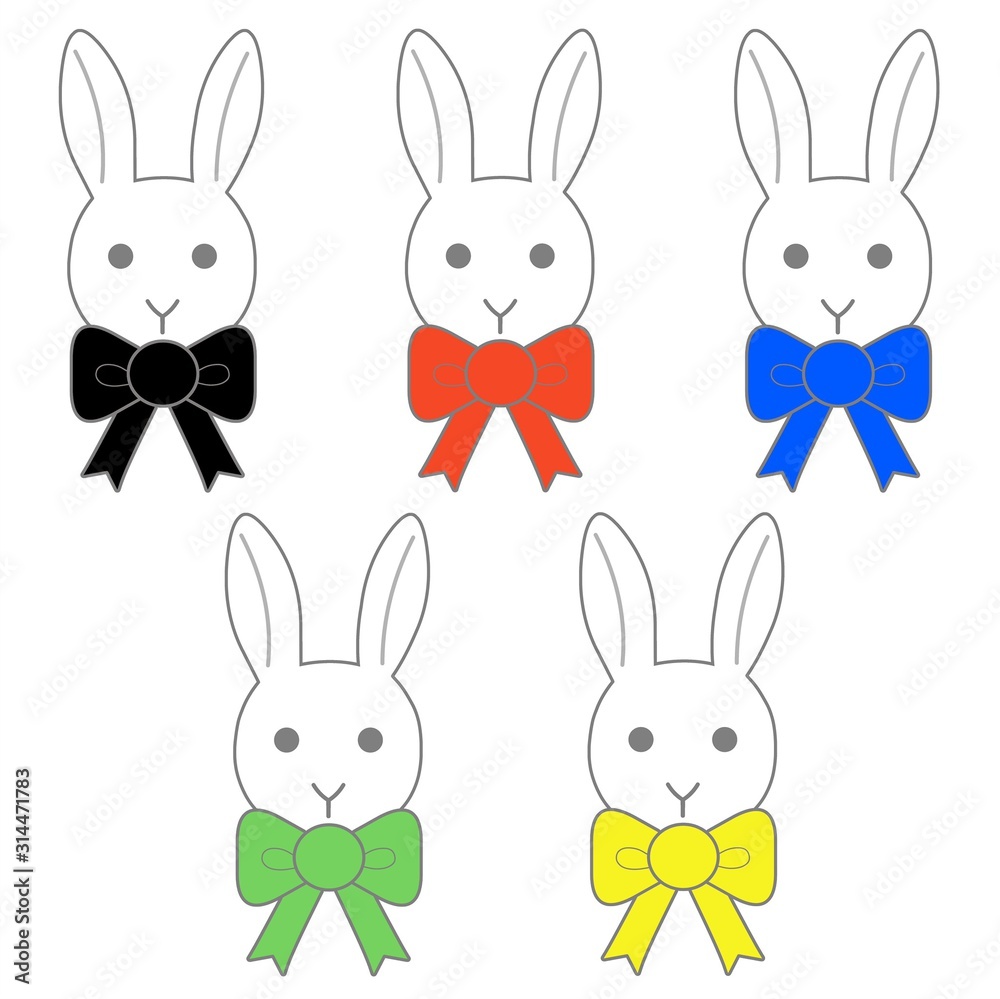 Fototapeta premium set of rabbits with colorful ribbons