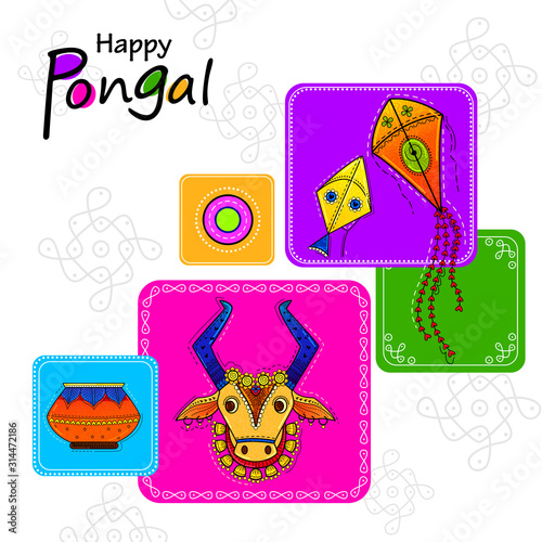 Happy Pongal religious festival of South India celebration background. photo