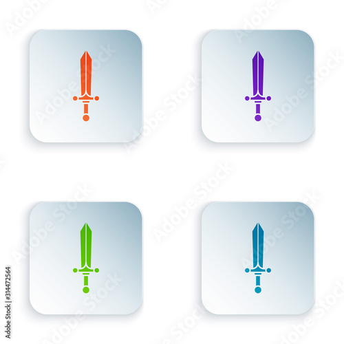 Color Medieval sword icon isolated on white background. Set icons in square buttons. Vector Illustration