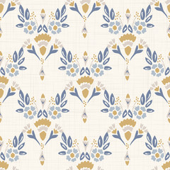 Keuken achterwand Landelijke stijl patronen French shabby chic damask vector texture background. Dainty flower in blue and yellow on off white seamless pattern. Hand drawn floral interior home decor swatch. Classic farmouse style all over print  © Limolida Studio