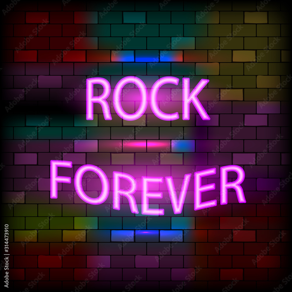 Vip neon icons concept. Neon Rock Forever Sign on the dark brick wall  background. Flat style. Vector illustration vector de Stock | Adobe Stock
