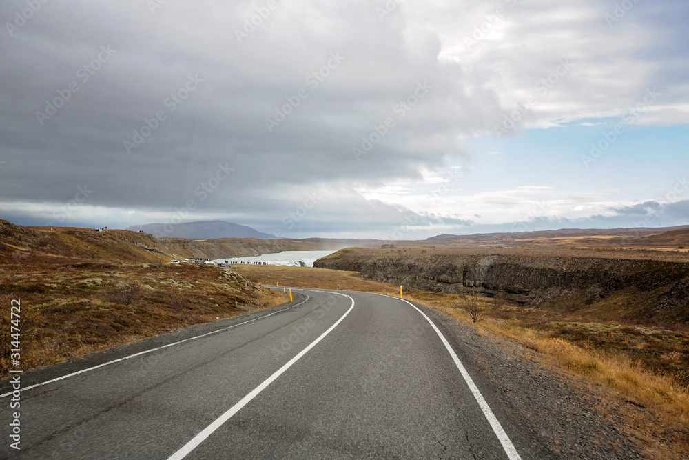 Scenic landscape view of Icelandic road and beautiful areal view of the nature autumntime Scenic landscape view of Icelandic road and beautiful areal view of the nature autumntime