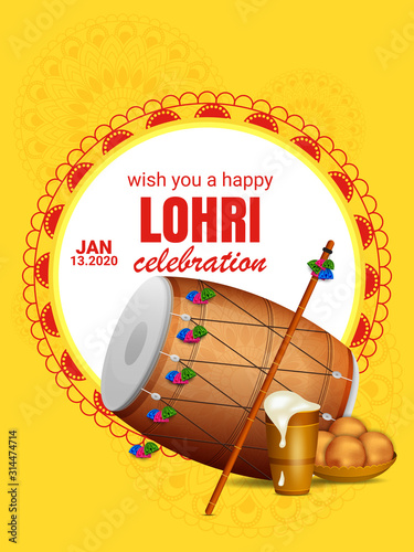 Holiday greetings background for celebrating festival of Punjab India Lohri. Vector illustration