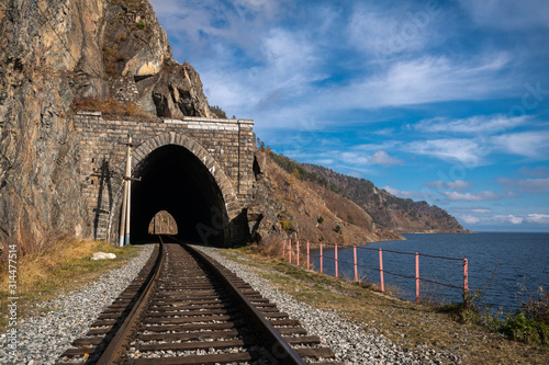 Ancient railway tunnel on the shore of Lake Baikal