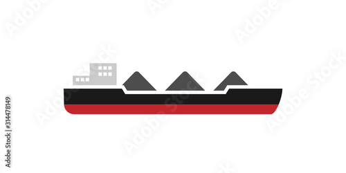 cargo ship with coal glyph icon. Clipart image isolated on white background