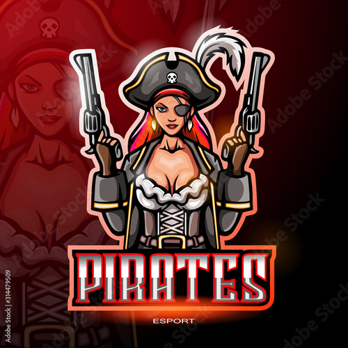Female pirates mascot esport logo design