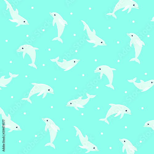 Cartoon happy dolphin - simple trendy pattern with dolphin. Flat vector illustration for prints, clothing, packaging and postcards. 