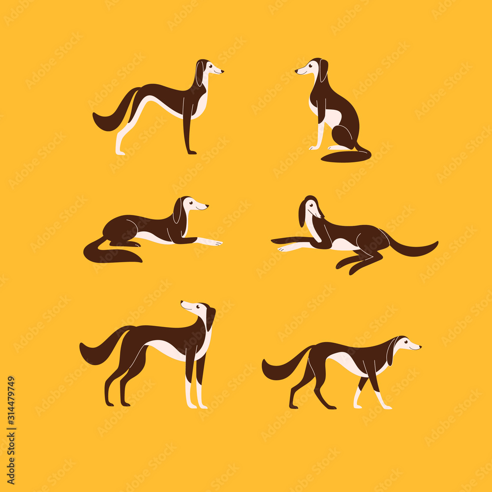 Cartoon dog sketch line icon. Greyhound icons set. Childish print for nursery, kids apparel, poster, postcard, pattern.