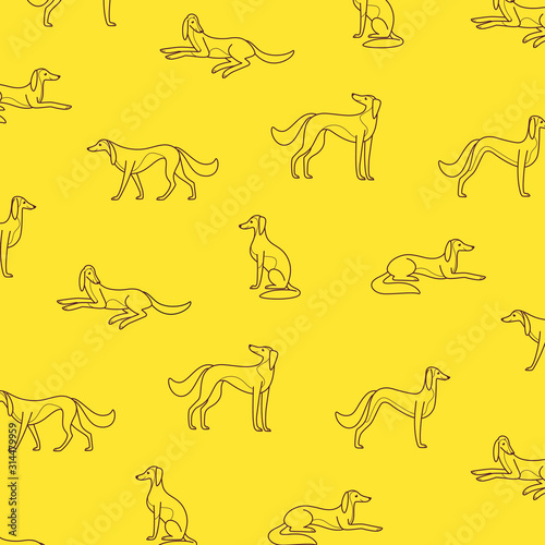 Cartoon happy greyhound - simple trendy pattern with dogs. Flat vector illustration for prints, clothing, packaging and postcards. 