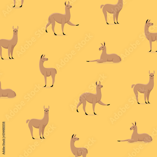 Simple trendy pattern with cartoon lama. Cute illustration for prints, clothing, packaging and postcards.