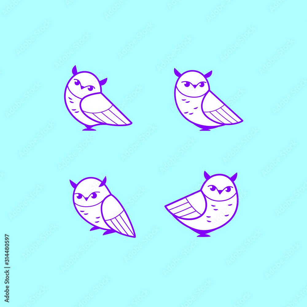 Cartoon owl sketch line icon. Kawaii bird icons set. Childish print for nursery, kids apparel, poster, postcard, pattern.
