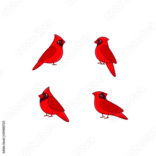 Cartoon red cardinally sketch line icon. Kawaii bird icons set. Childish print for nursery, kids apparel, poster, postcard, pattern.