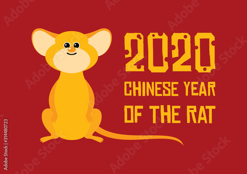 Chinese New Year 2020 year of the rat vector. 2020 Chinese New Year sign on a red background. Adorable rat cartoon character. Cheerful mouse cartoon character. Cute gray mouse icon. Cute rat vector © betka82