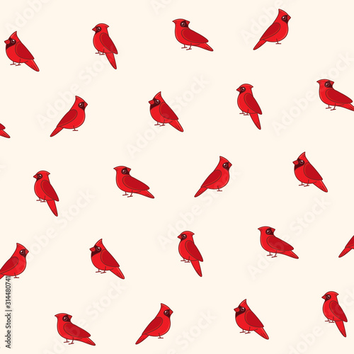 Cartoon happy red cardinally - simple trendy pattern with bird. Flat illustration for prints, clothing, packaging and postcards. photo