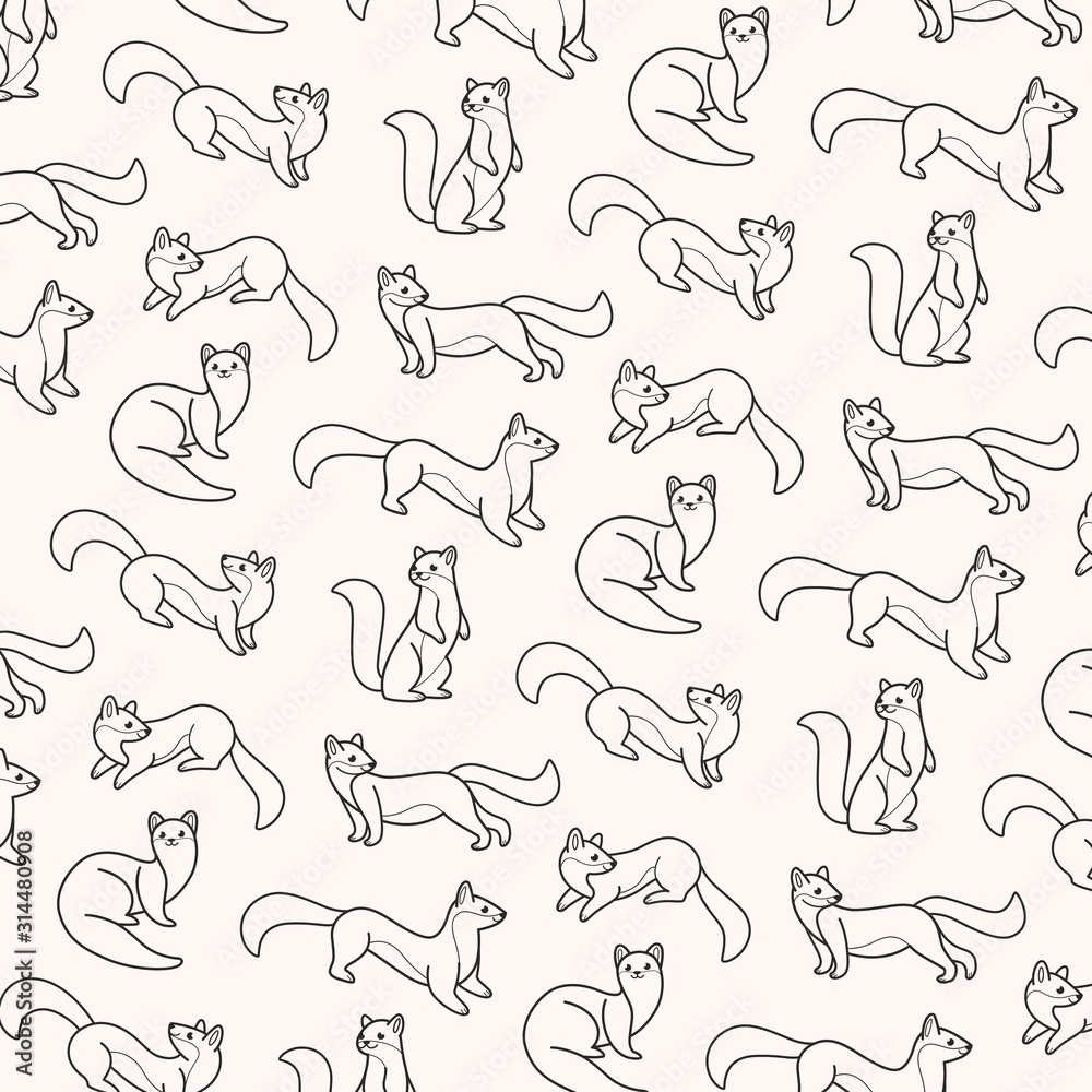 Simple trendy pattern with cartoon sable. Cute vector illustration for prints, clothing, packaging and postcards. Simple trendy pattern with cartoon sable. Cute vector illustration for prints, clothing, packaging and postcards.