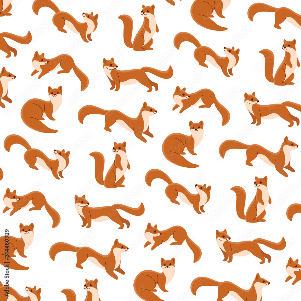 Cartoon happy marten - simple trendy pattern with animal. Flat illustration for prints, clothing, packaging and postcards. 