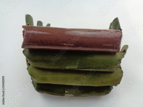 Close up view of getuk pisang kediri. traditional snacks handed down from the royal era. Made from plantain king jackfruit banana or pisang raja nangka. The sweet taste of hard texture. photo