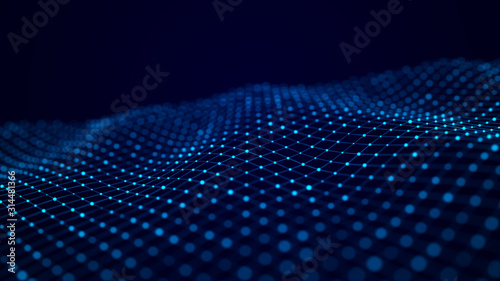 Wave of dots and weave lines. Abstract background. Network connection structure. © Olena