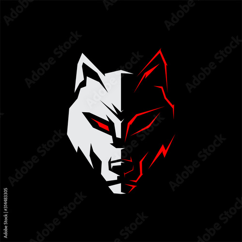 simple wolf logo gaming eyes sharp white and red vector
