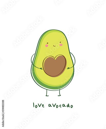 Cute avocado in love. Avocado half with heart. Happy Valentines day card. Vector.