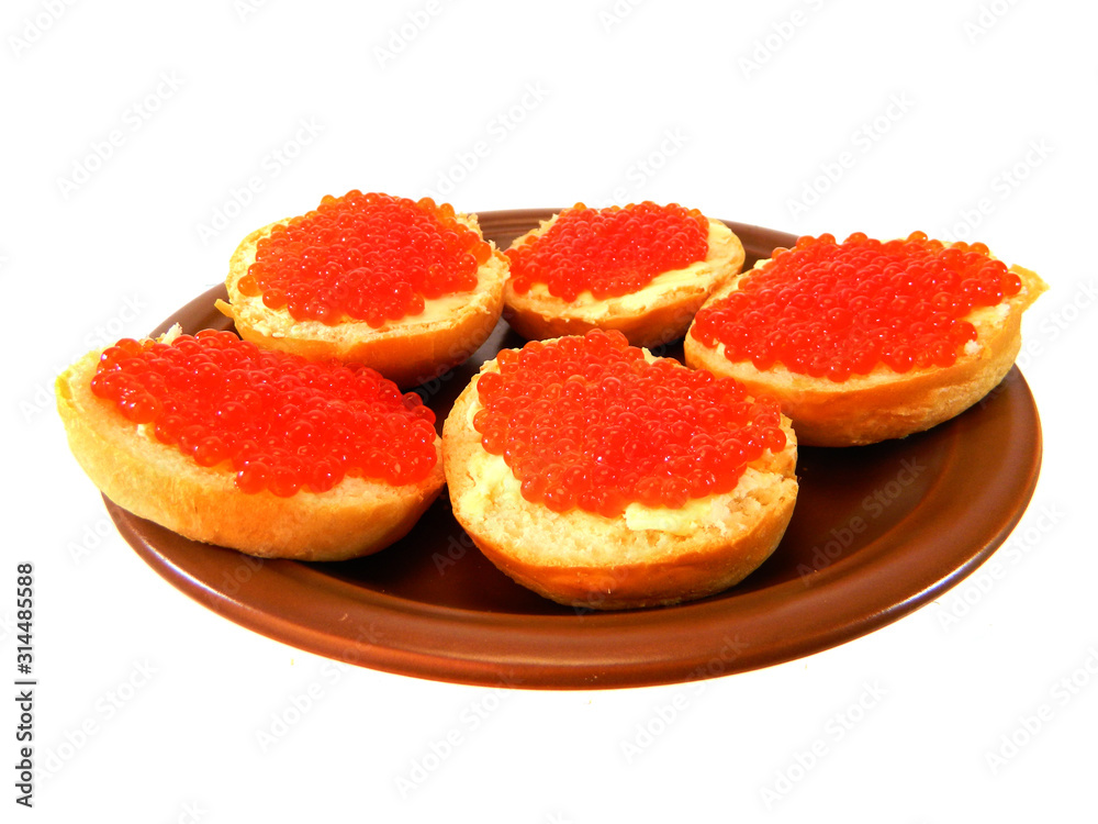 sandwich with caviar isolated on black background sandwich with caviar isolated on black background