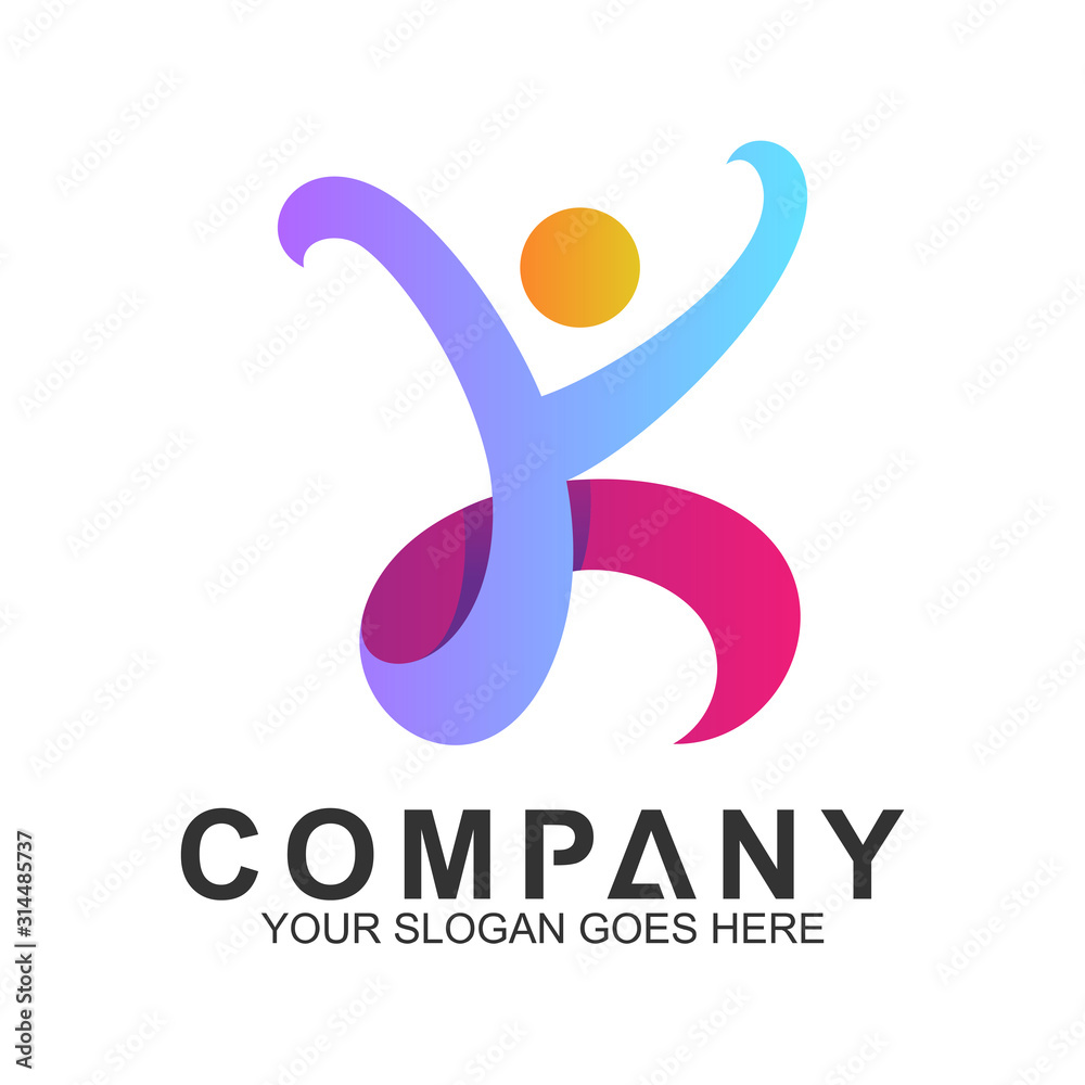abstract letter K combination with human shape, family care vector, creative people logo icon abstract letter K combination with human shape, family care vector, creative people logo icon