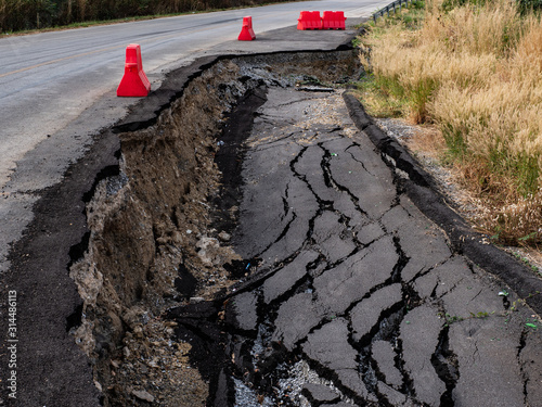 Cracked surface of an asphalt road