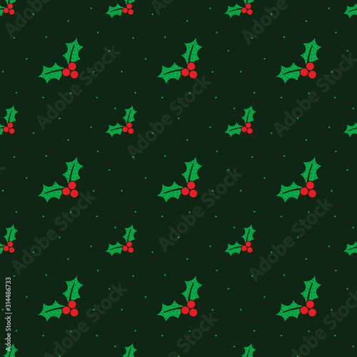 Seamless vector pattern with mistletoe illustration. Seasonal vector background in red, green and white.. Stylish xmas concept. Decorative texture for print, packaging, wrapping, web, etc.