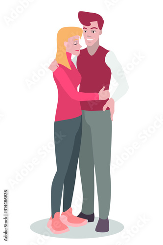 Vector with a young couple in love who are hugging. Ideal for Valentine's Day.