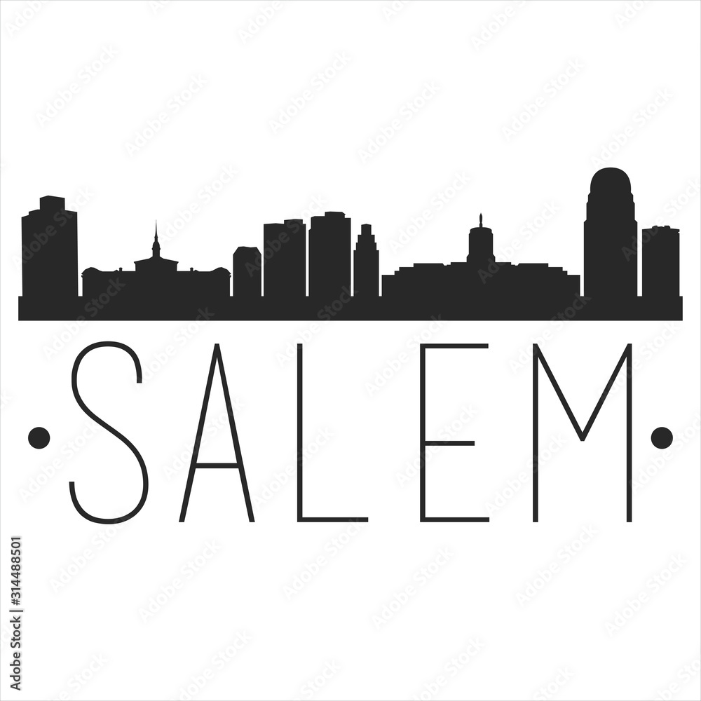 Salem Massachusetts. City Skyline. Silhouette City. Design Vector. Famous Monuments.