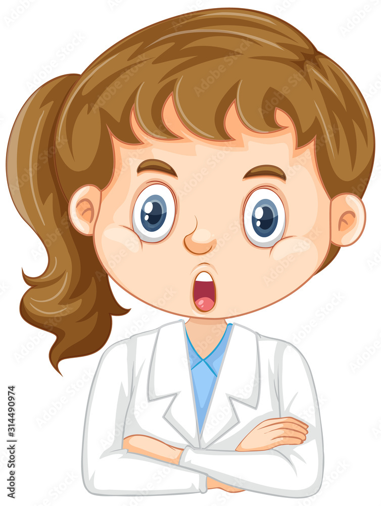 Girl in science gown on white background Girl in science gown on white background