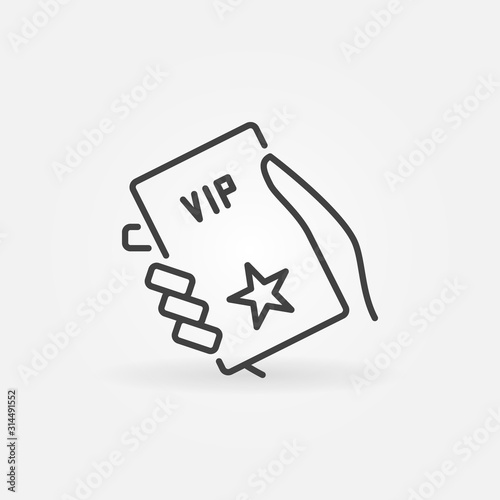 Hand with VIP card vector outline icon or design element
