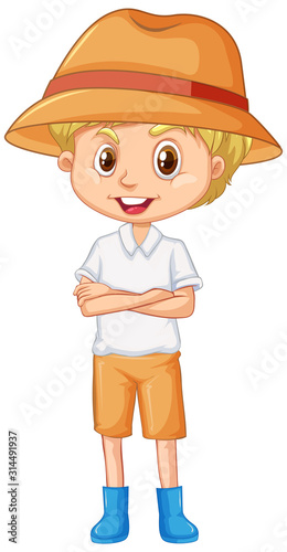 Boy with hat and boots on white background