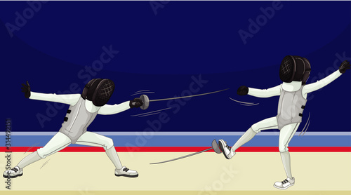 Scene with people doing fencing