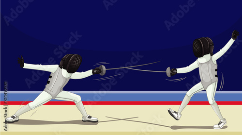 Scene with people fencing in the room