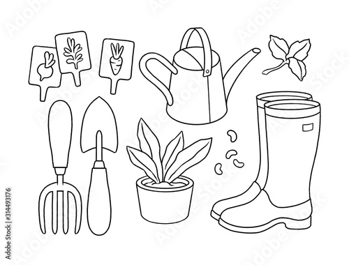 Fototapeta Naklejka Na Ścianę i Meble -  Gardening. Hand drawn raster set.