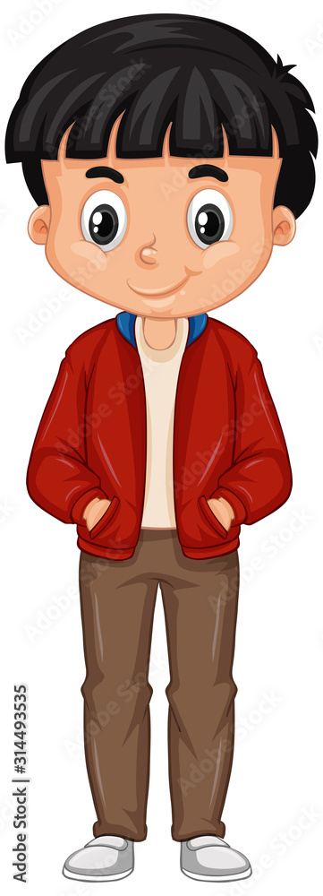 Boy wearing red jacket on white background Boy wearing red jacket on white background