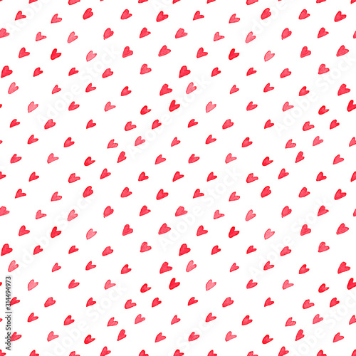 Watercolor seamless pattern with stylized sewing patchwork. Hearts and circles