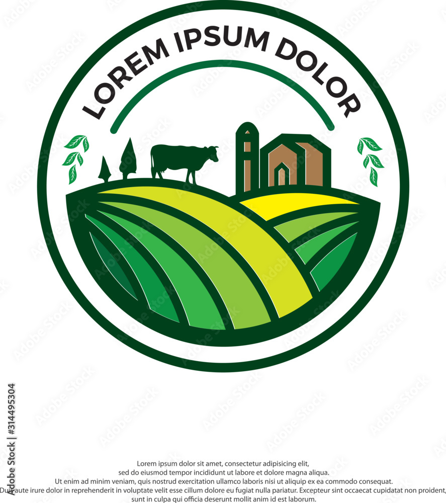 Farm House concept logo. Template with farm landscape. Label for ...
