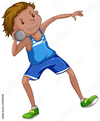 Athlete doing shot put on white background