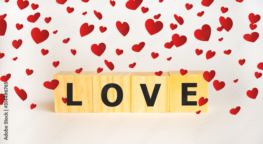 Love message written in wooden blocks. Red heart. Love message written in wooden blocks. Red heart.