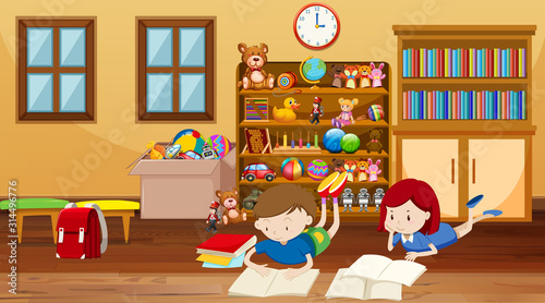Scene with kids reading in the room
