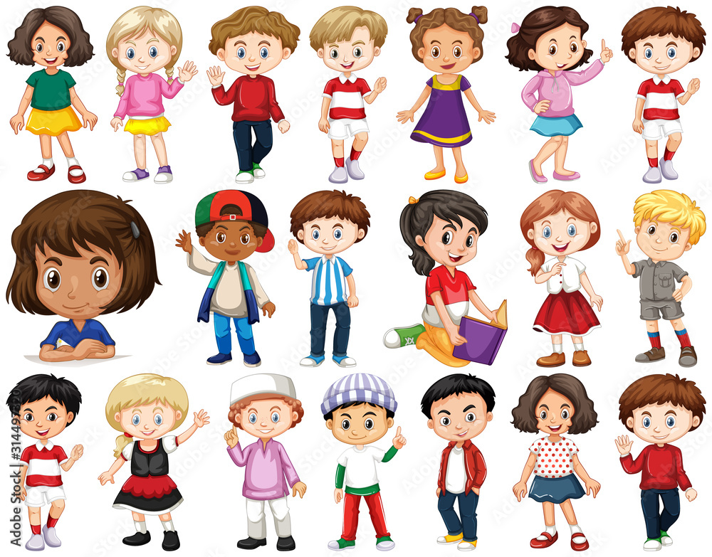 Set of happy children doing different actions Set of happy children doing different actions