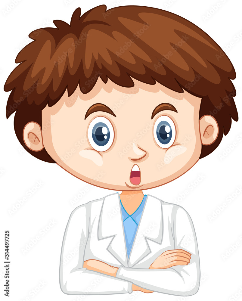 Happy boy wearing lab gown on white background Happy boy wearing lab gown on white background