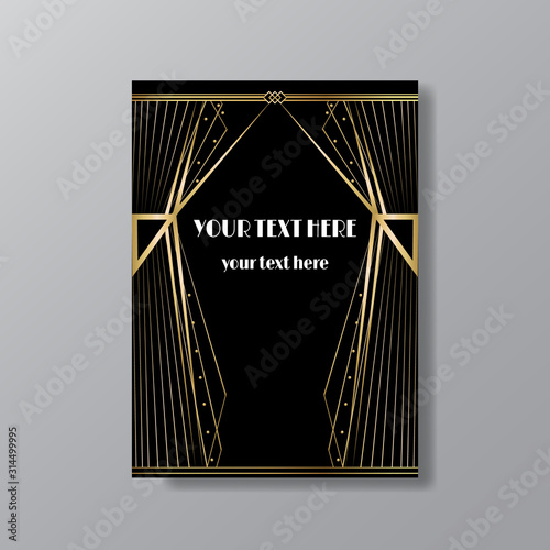 Art Deco elegant page template, Gatsby style for web and print, with moon sun and stars vintage pattern
