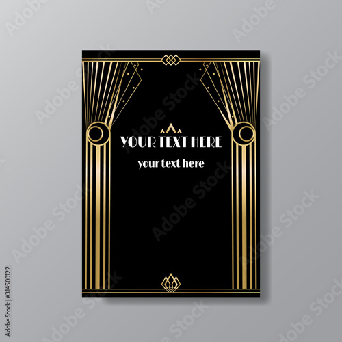 Art Deco elegant page template, Gatsby style for web and print, with moon sun and stars vintage pattern