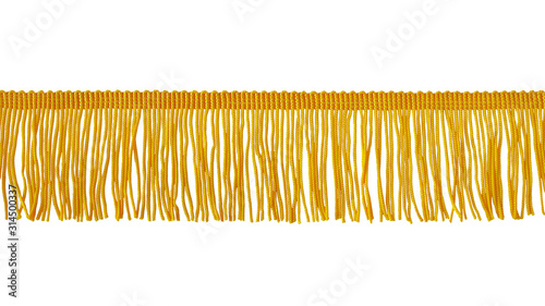 The fringe is yellow. Isolated on a white background. Decor, design, decoration, texture. photo
